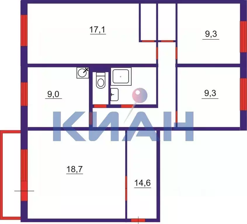 4-к кв. Красноярский край, Красноярск ул. Кутузова, 42 (82.1 м) - Фото 1