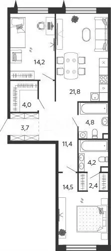 2-к. квартира, 81 м, 5/17 эт. - Фото 1