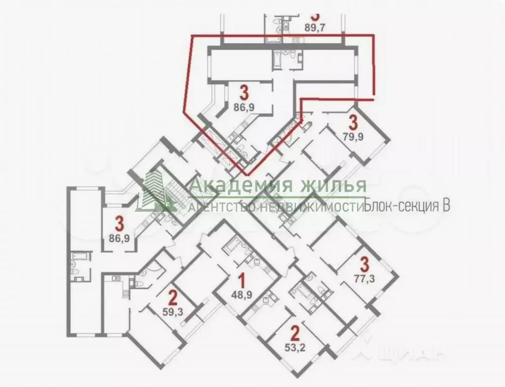 3-к. квартира, 83,1 м, 12/27 эт. - Фото 1