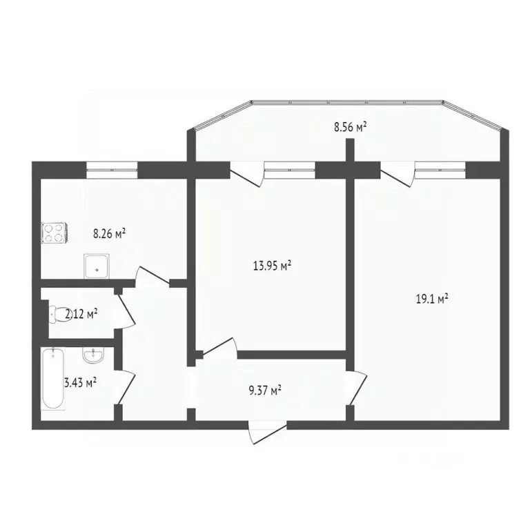2-к кв. Брянская область, Брянск ул. Костычева, 72 (55.8 м) - Фото 2