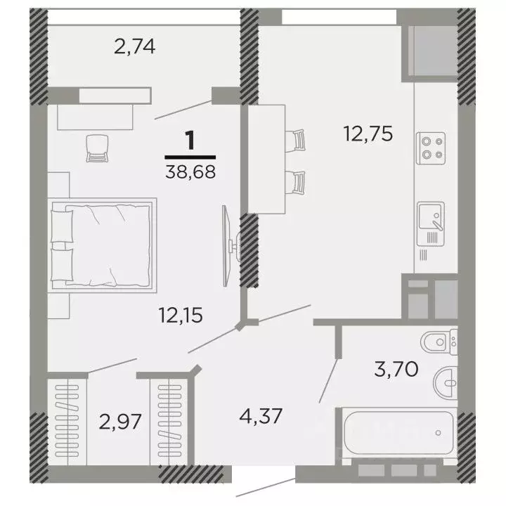 1-к кв. Рязанская область, Рязань Совхозная ул., 6 (38.68 м) - Фото 0