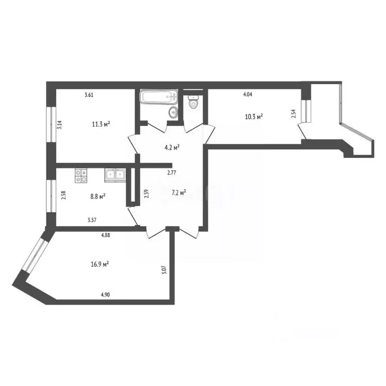 3-к кв. Архангельская область, Архангельск Стрелковая ул., 26к2 (62.4 ... - Фото 2