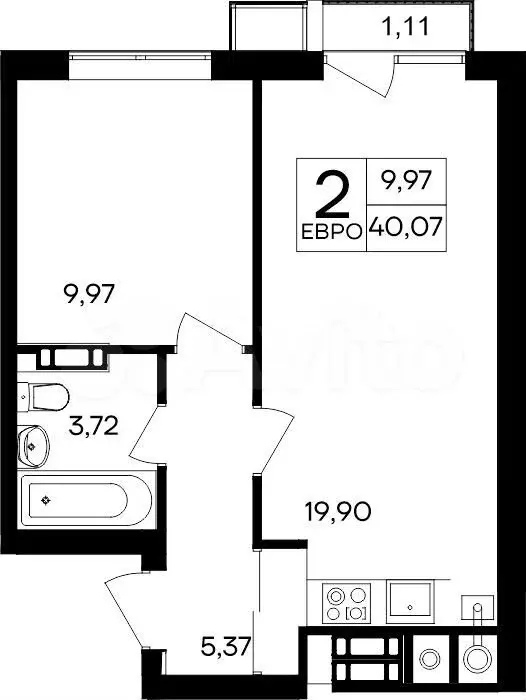 1-к. квартира, 40,1 м, 4/8 эт. - Фото 1