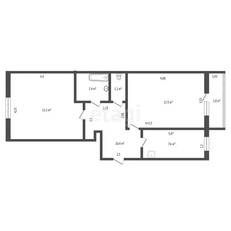2-комнатная квартира: Брянск, улица Володарского, 72 (54.1 м) - Фото 1