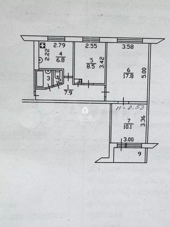 3-к. квартира, 54,4 м, 7/9 эт. - Фото 0