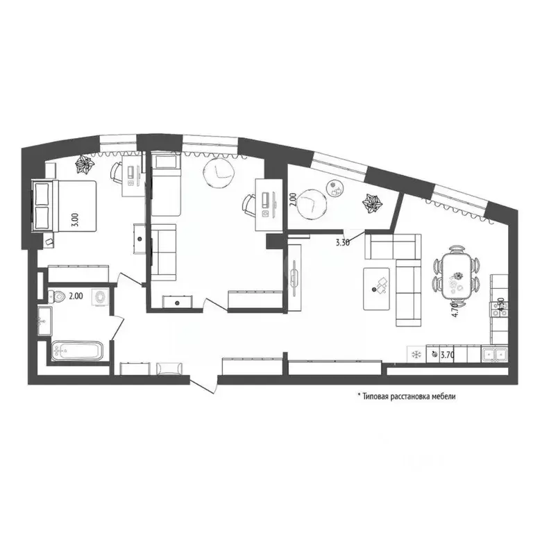 2-к кв. Тюменская область, Тюмень Профсоюзная ул., 56 (73.3 м) - Фото 1
