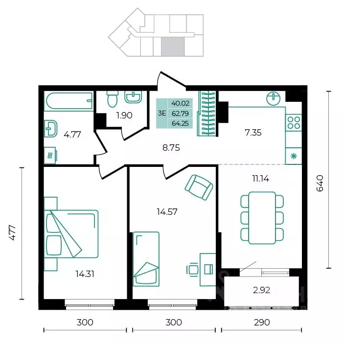 3-к кв. Адыгея, Майкопский район, пос. Тульский  (64.25 м) - Фото 1