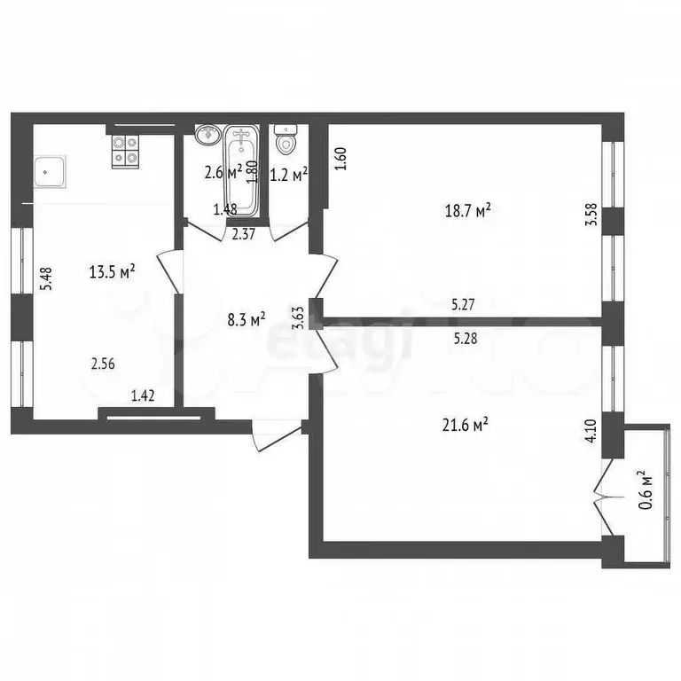 2-к. квартира, 65,9 м, 4/4 эт. - Фото 0
