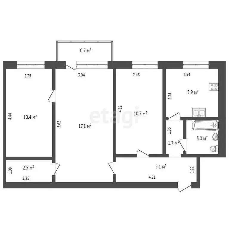 3-комнатная квартира: Чита, улица Богомягкова, 49 (56.4 м) - Фото 0