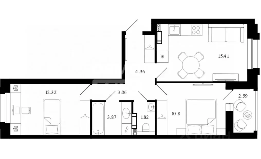 2-к кв. Липецкая область, Липецк ул. Е.И. Замятина, 1 (53.25 м) - Фото 2