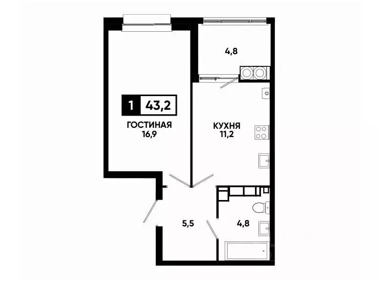 1-к кв. Ставропольский край, Ставрополь ул. Андрея Голуба, 14к2 (43.2 ... - Фото 0