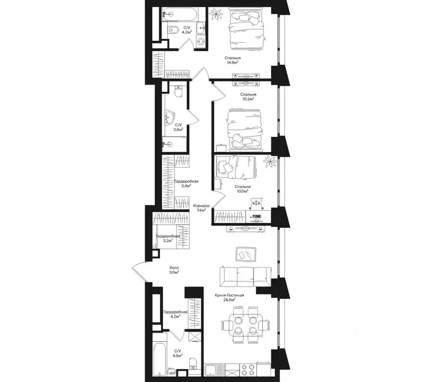 3-к кв. Москва ул. Маршала Бирюзова, 1к1 (96.0 м) - Фото 0