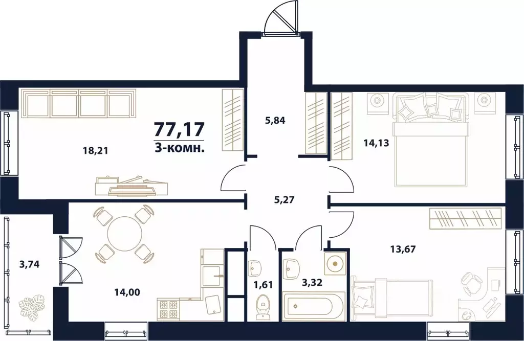 3-к кв. Ульяновская область, Ульяновск Новый Город мкр, 17-й кв-л, ... - Фото 1