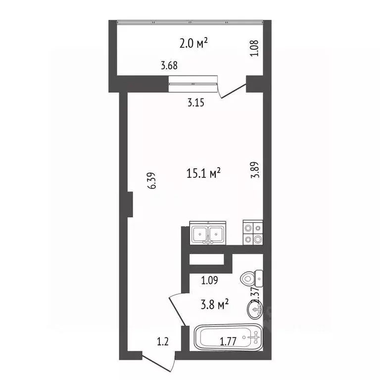 Студия Забайкальский край, Чита ул. Тимирязева, 23 (18.9 м) - Фото 2