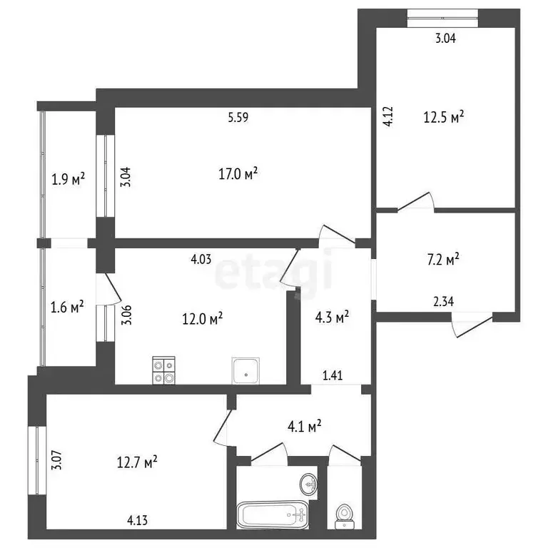3-комнатная квартира: Псков, улица Шестака, 12 (73.6 м) - Фото 1