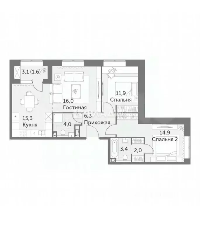 3-к кв. Москва ул. Вильгельма Пика, 1 (75.4 м) - Фото 2