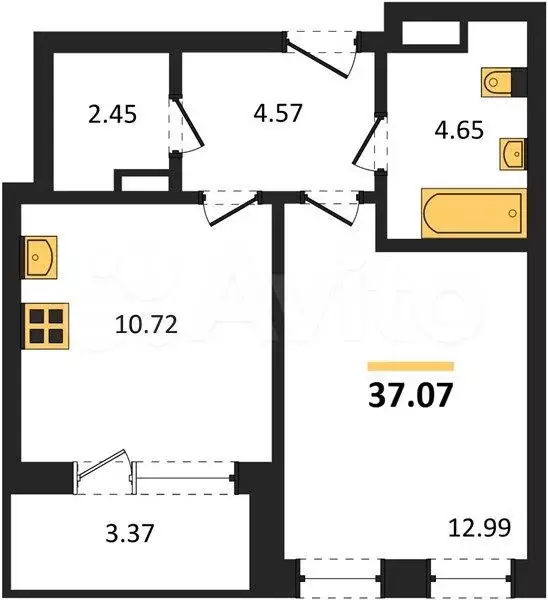 1-к. квартира, 37,1 м, 12/16 эт. - Фото 0