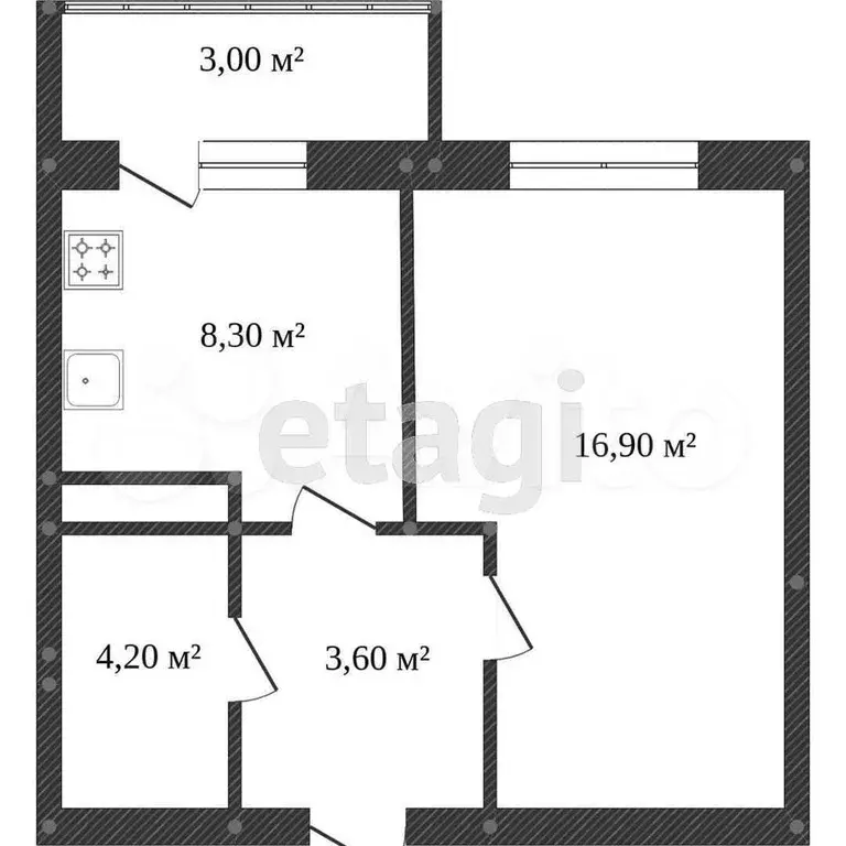 1-к. квартира, 33,1 м, 6/9 эт. - Фото 0