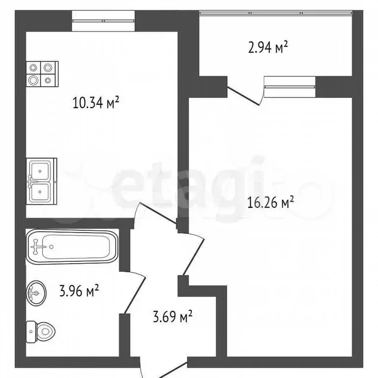 1-к. квартира, 33,4 м, 3/7 эт. - Фото 0