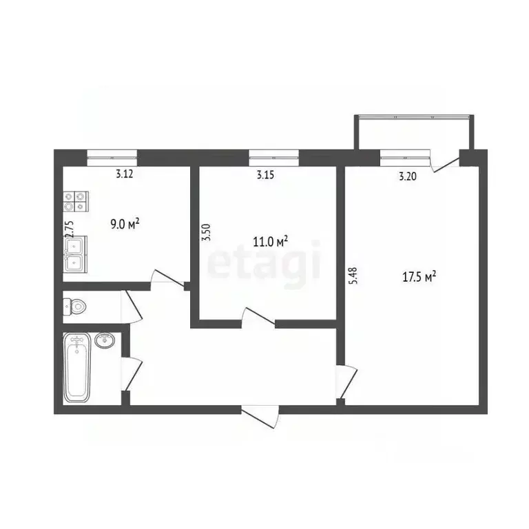 2-к кв. Белгородская область, Белгород бул. Юности, 21к1 (51.7 м) - Фото 2