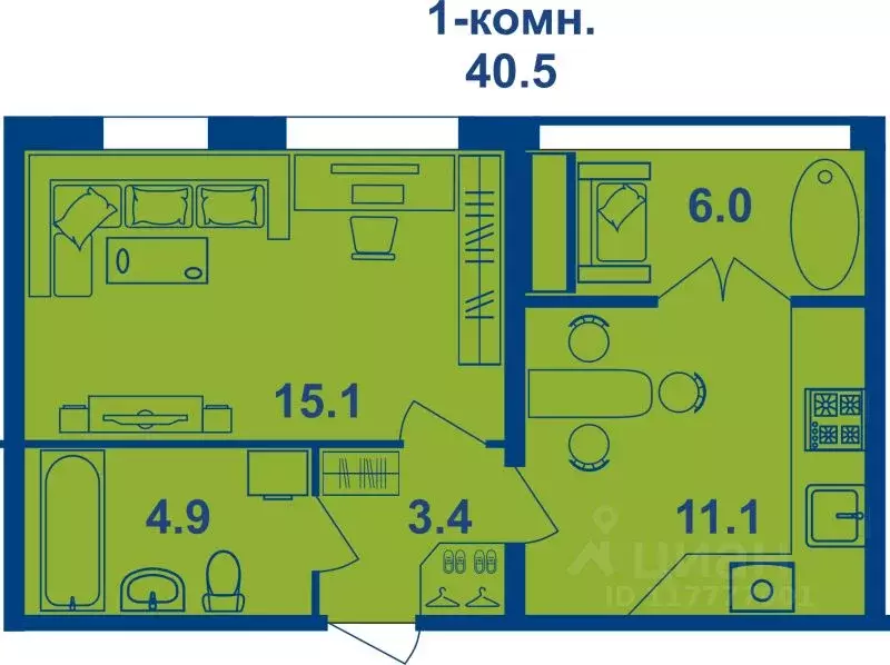 1-к кв. Костромская область, Кострома Магистральная ул., 71 (40.5 м) - Фото 1