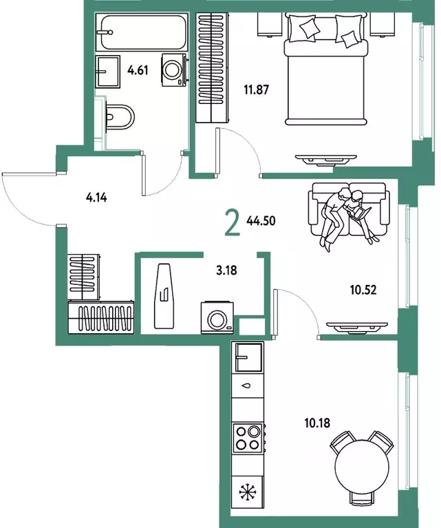2-к кв. Тюменская область, Тюмень ул. 50 лет Октября, 61к1 (44.5 м) - Фото 1