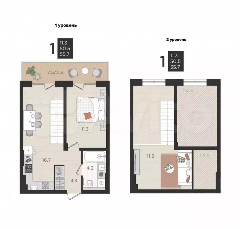 1-к. квартира, 50,5 м, 1/4 эт. - Фото 1