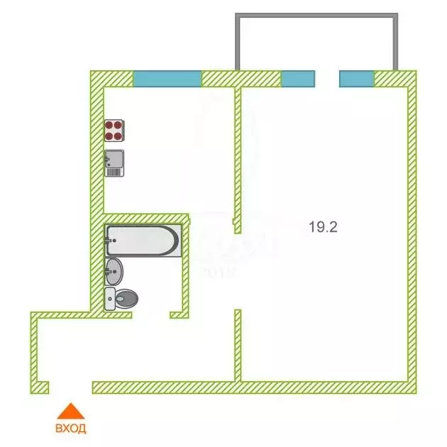 1-комнатная квартира: Тюмень, улица Щорса, 11 (35 м) - Фото 1