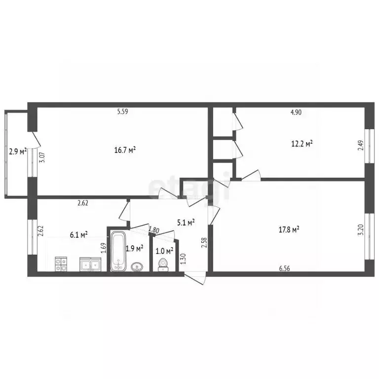3-к кв. Крым, Саки ул. Курортная (62.4 м) - Фото 2