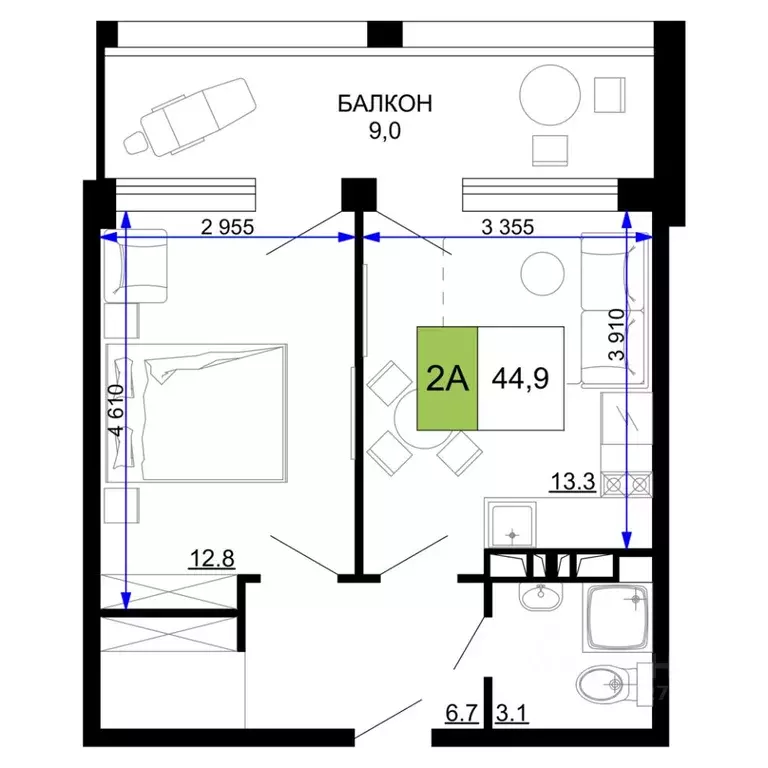 2-к кв. Краснодарский край, Анапа проезд Сосновый (44.9 м) - Фото 0