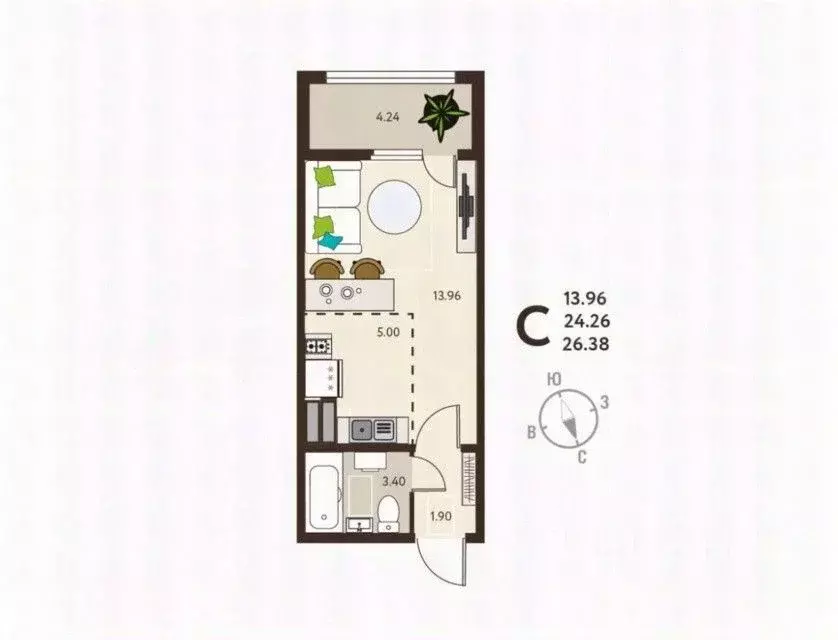Студия Курская область, Курск ул. Энгельса, 115 (26.4 м) - Фото 0