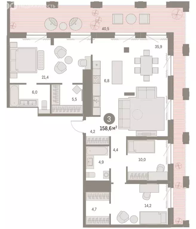 3-комнатная квартира: Новосибирск, жилой комплекс Мылзавод (158.58 м) - Фото 2