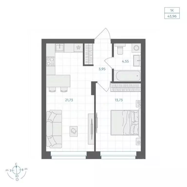 1-к кв. Челябинская область, Челябинск Каслинская ул., 62к1 (43.96 м) - Фото 1