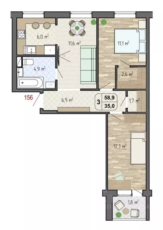 3-к кв. Москва Днепропетровская ул., 27к1 (60.5 м) - Фото 1