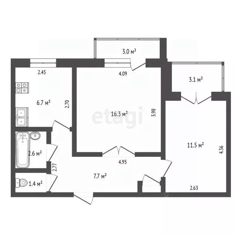 2-к кв. Крым, Евпатория просп. Победы, 39 (46.7 м) - Фото 2
