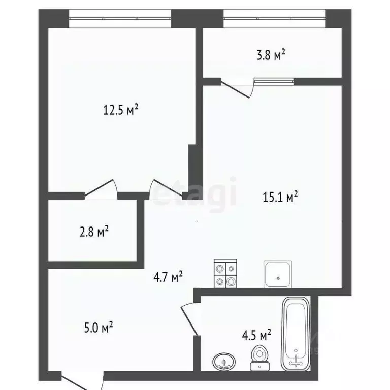 1-к кв. Тюменская область, Тюмень ул. Краснооктябрьская, 4к1 (48.3 м) - Фото 2