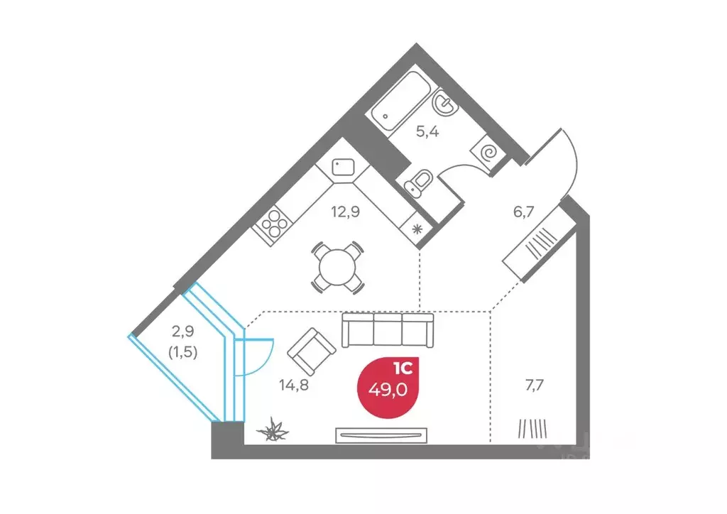 Студия Пермский край, Пермь Советская ул., 16 (49.0 м) - Фото 1