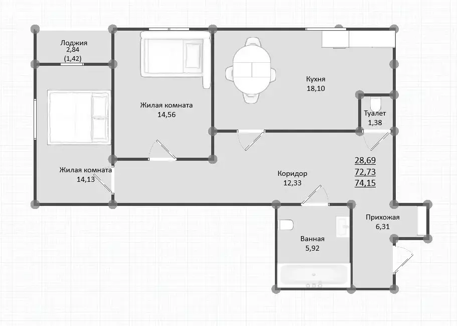 2-комнатная квартира: Керчь, ЖК Образцово, 6 (74.15 м) - Фото 1