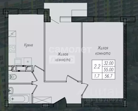 2-к кв. Курская область, Курск ул. Энгельса, 158к1 (56.7 м) - Фото 1