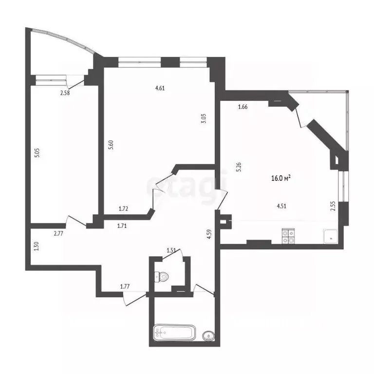2-к кв. Тюменская область, Тюмень ул. Василия Гольцова, 3 (75.5 м) - Фото 2