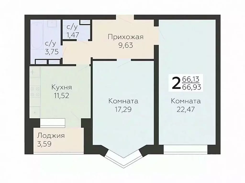 2-к кв. Орловская область, Орел ул. Панчука, 83Б (66.93 м) - Фото 0