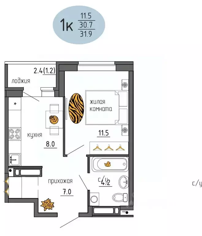 1-к кв. Пермский край, Пермь Ижевская ул., 38 (31.9 м) - Фото 0