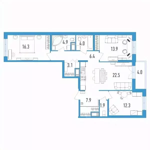 3-к кв. Санкт-Петербург бул. Головнина, 3к1 (95.2 м) - Фото 0