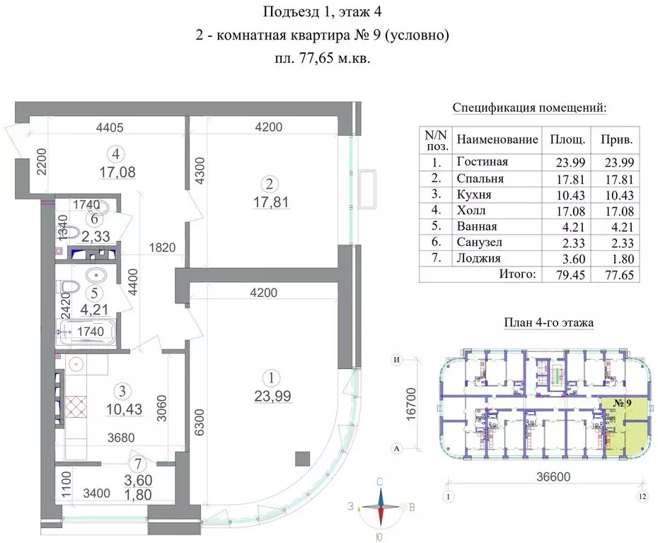 2-комнатная квартира: Владикавказ, ЖК Символ (77.65 м) - Фото 1