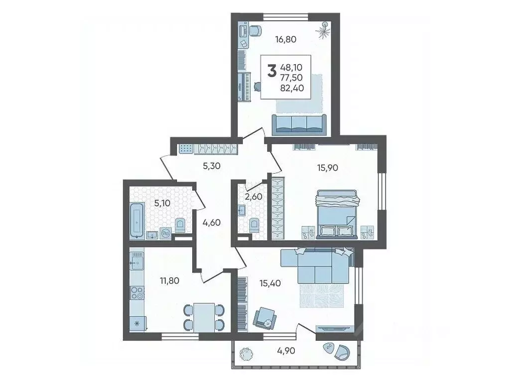 3-к кв. Краснодарский край, Сочи городской округ Горный Квартал жилой ... - Фото 1