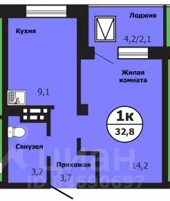 1-к кв. Красноярский край, Красноярск ул. Лесников, 51Б (32.9 м) - Фото 0