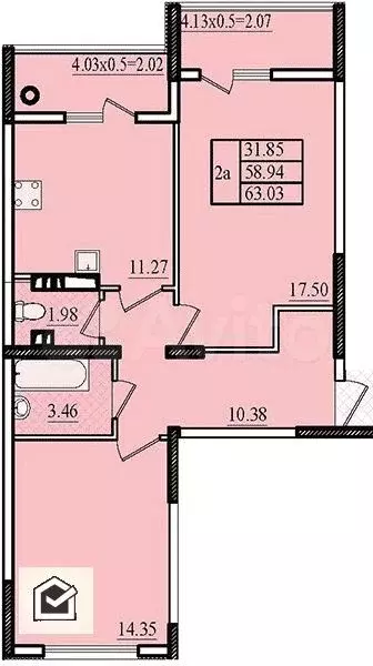 2-к. квартира, 57,1 м, 5/8 эт. - Фото 0