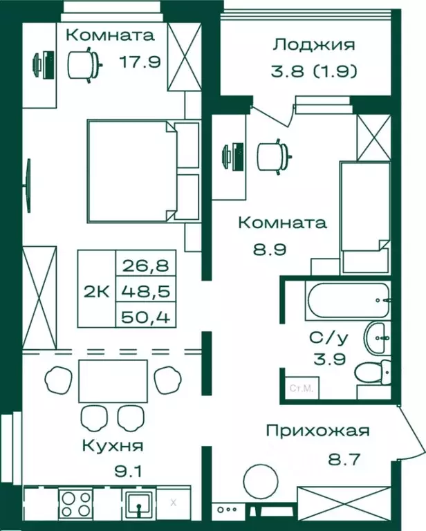 2-к кв. Алтай, Майминский район, с. Майма Алтайская ул., 2к6 (50.4 м) - Фото 1
