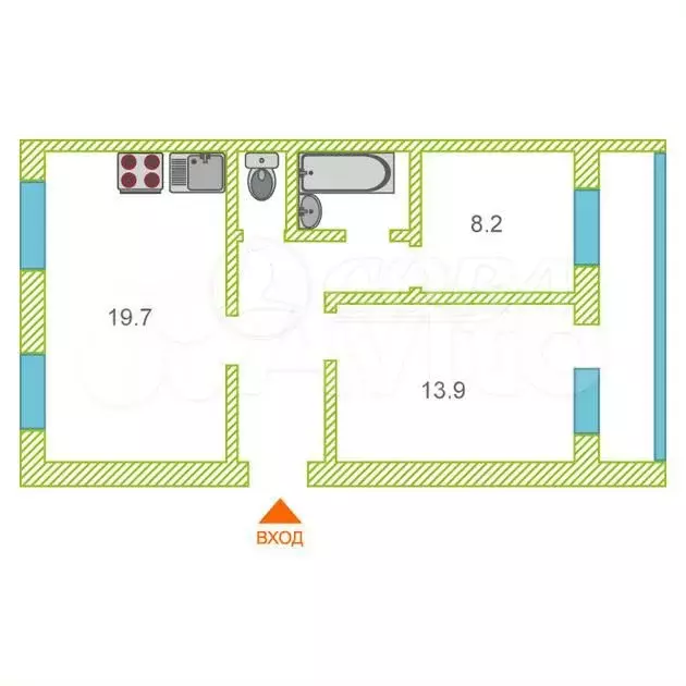 2-к. квартира, 55 м, 5/5 эт. - Фото 0