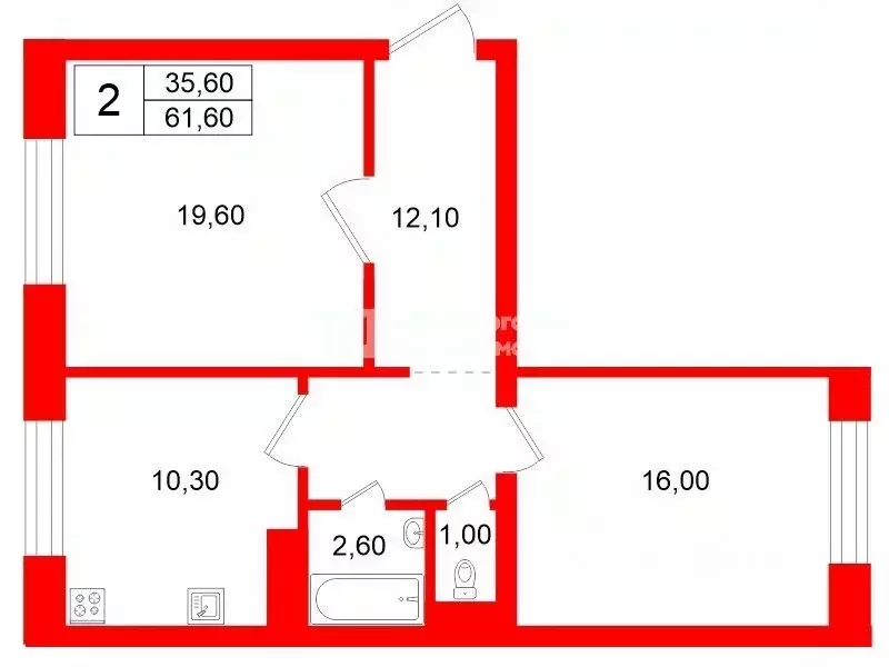 2-к кв. Санкт-Петербург ул. Кораблестроителей, 40К1 (61.6 м) - Фото 2